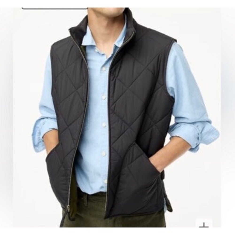 J.Crew Quilted Walker Vest Black Olive L NWT Men's Classic Fall Layering Utility